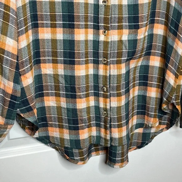 Pilcro Anthropologie Plaid Button Front Blouse Small Green Orange Boho Cowgirl - Picture 5 of 9